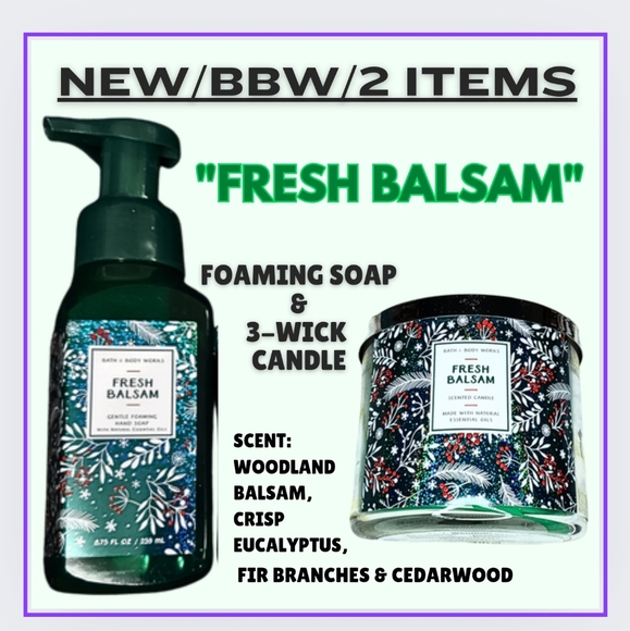 🟩🔥"FRESH BALSAM" 2-ITEMS FOAMING HAND SOAP & 3-WICK CANDLE - Picture 1 of 10